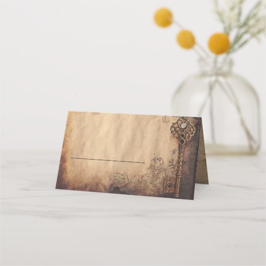 スケルトン鍵アンティーク結婚ゴシック プレイスカード (正面)