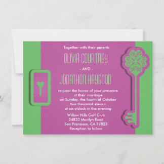 スケルトン鍵及びロック結婚式招待状 招待状