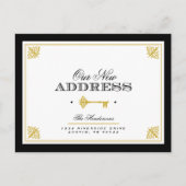 スケルトン鍵 |黒と金ゴールドの新しいアドレス 案内ポストカード (正面)