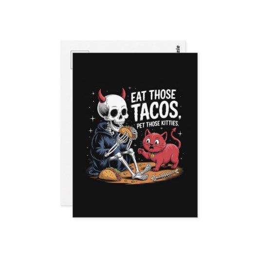 スケルトン食べおもしろいズ・タコスとペット・ザ・猫ちゃん ポストカード (正面/裏面インサイチュ)