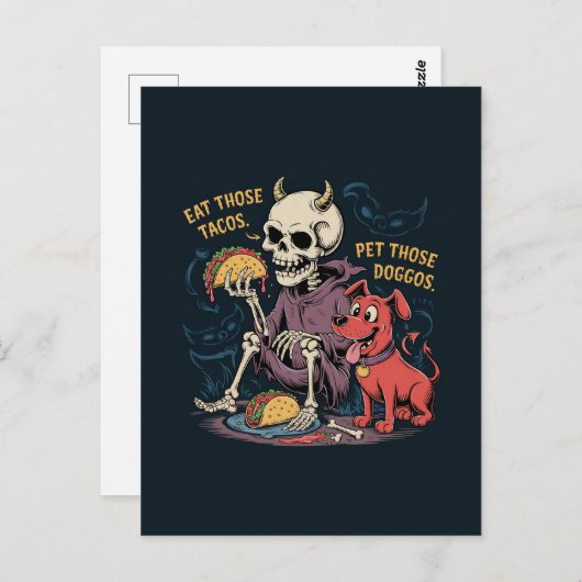 スケルトン食べのおもしろいはタコスとペットの犬 ポストカード (正面/裏面)