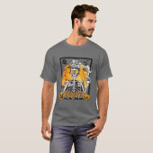 スケルトン飲みコーヒーおもしろいスカルハロウィンコス Tシャツ (正面フル)