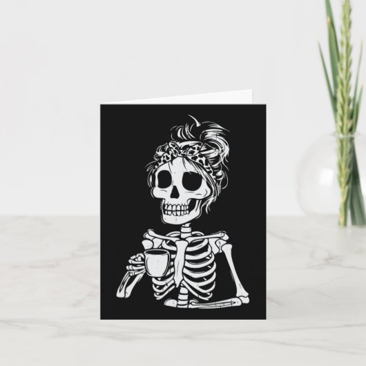 スケルトン飲みコーヒースカル面白いハロウィーンルーム カード (正面)