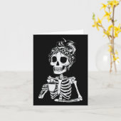 スケルトン飲みコーヒースカル面白いハロウィーンルーム カード (黄色い花)