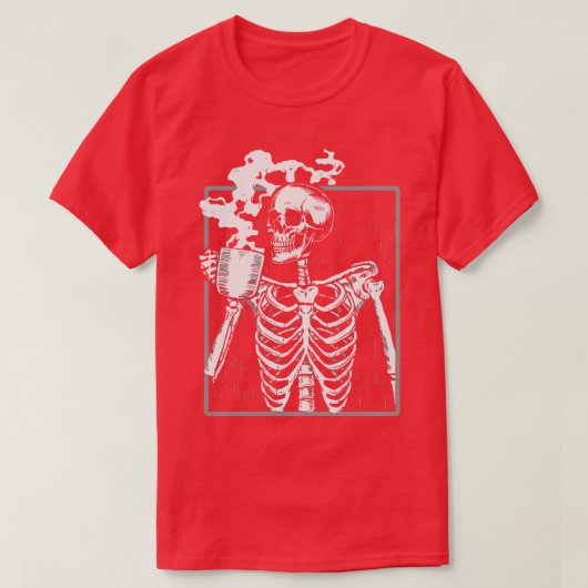 スケルトン飲みコーヒーハロウィンギフト用コーヒー Tシャツ (デザイン正面)