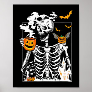 スケルトン飲みコーヒー恋人おかしなハロウィーンSku ポスター