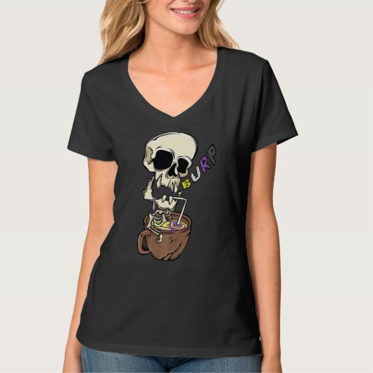 スケルトン飲みコーヒーLgbt非バイナリプライド Tシャツ (正面)