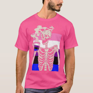 スケルトン飲みコーヒーLGBTQレトロGendderfluid P Tシャツ