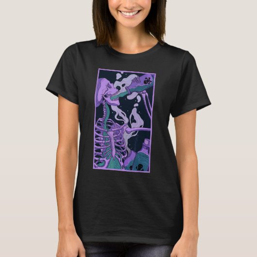 スケルトン飲み毒パステルゴシックオカルトアート Tシャツ (正面)