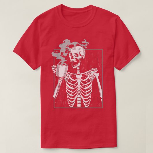 スケルトン飲料コーヒーリペーパー死飲みコーヒー Tシャツ (デザイン正面)