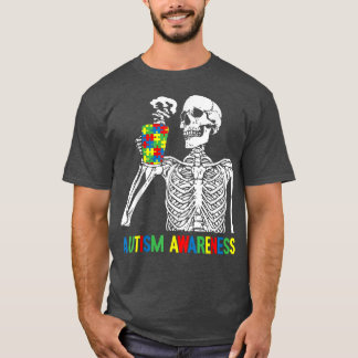 スケルトン飲用コーヒー自閉症意識パズルP Tシャツ