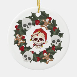 スケルトン飾クリスマスリースオン セラミックオーナメント