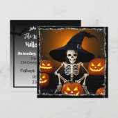 スケルトン魔女の帽子とジャック・オ・ランタン ハロウィン 招待状 (正面/裏面)
