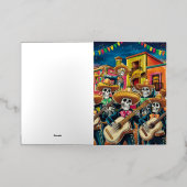 スケルトン鮮やかマリアチバンドディアデロスムエルトス 箔グリーティングカード (外側レイダウン)