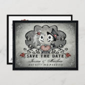 スケルトン黒い灰色の白の日付を保存 案内ポストカード (正面/裏面)