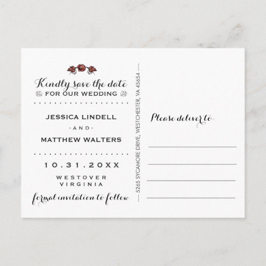 スケルトン黒い灰色の白の日付を保存 案内ポストカード (裏面)