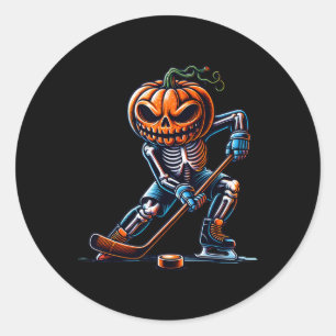 スケルトン アイスホッケー ハロウィン パンプキン ホッケー メンズ ラウンドシール