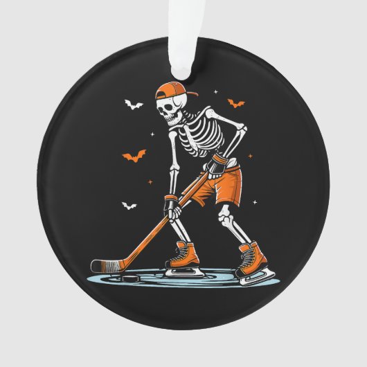 スケルトン アイスホッケー ハロウィン 少年 楽しい ハロウィン オーナメント (正面)