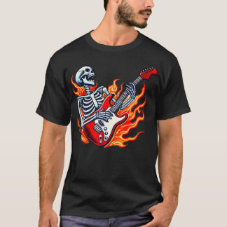 スケルトン+エレクトリックギターの男 ロックンロールバンド ロックオン Tシャツ