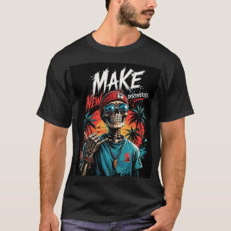 スケルトン・サンセット:トロピカル・ストリートウェア・イラスト Tシャツ