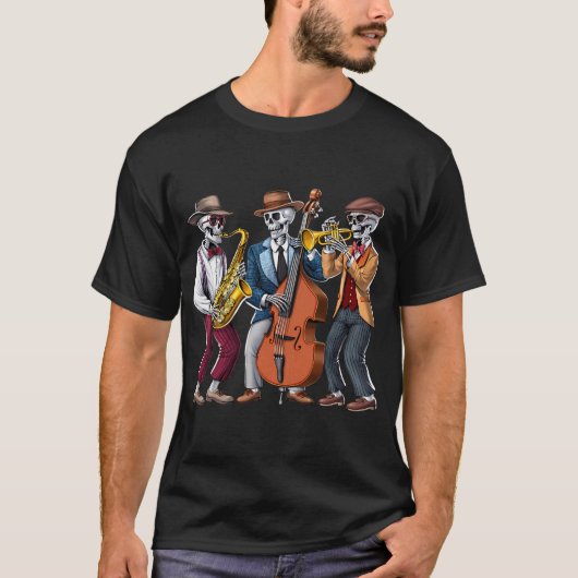 スケルトン・ジャズ・ミュージシャン Tシャツ (正面)