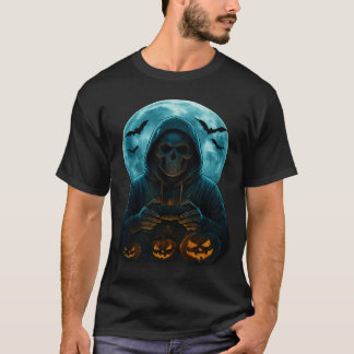 スケルトン ハロウィン ドクロ ゲーマー スプーキー パンプキン ゲーム Tシャツ