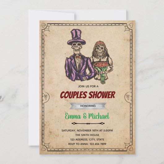 スケルトン・ハロウィ結婚ンのブライダル招待 サンキューカード (正面)