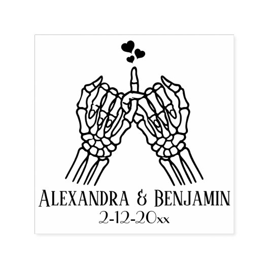 スケルトン・ハンズ・ピンキーの誓いハート・結婚カップル セルフインキングスタンプ (デザイン)