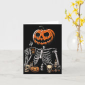 スケルトン パンプキン コーヒー 飲む おもしろ ハロウィン カード (黄色い花)
