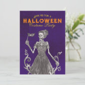 スケルトン パープル ハロウィン パーティー 招待状 (スタンド正面)