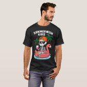 スケルトン+フラミンゴでハロウィン+サマウィン Tシャツ (正面フル)