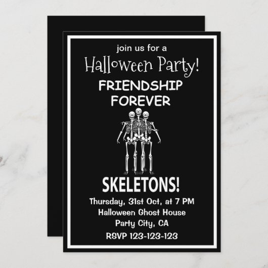 スケルトン フレンドシップ フォーエバー ハロウィン パーティー 招待状 (正面/裏面)
