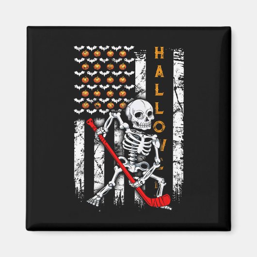 スケルトン ホッケー ハロウィン アメリカ国旗 マグネット (正面)