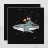 スケルトン·ライディング·サメ-おかしなハロウィーン·サメ贈り物 招待状 (正面/裏面)