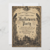 スケルトン+レイヴン+お化け屋敷のハロウィン 招待状 (正面)