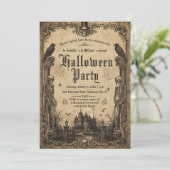 スケルトン+レイヴン+お化け屋敷のハロウィン 招待状 (スタンド正面)