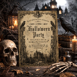 スケルトン+レイヴン+お化け屋敷のハロウィン 招待状