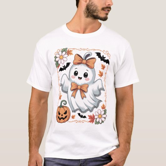 スケルトン レース ガーゼ ホラー ハロウィン Tシャツ (正面)