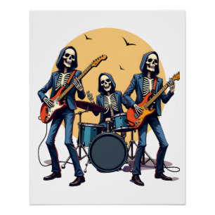スケルトン ロックバンド おもしろハロウィンTシャツ ポスター