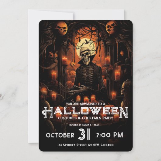 スケルトン 大人のハロウィン お化け コックテールパーティー 招待状 (正面)