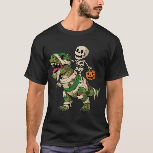 スケルトン+恐竜+T+レックス+少年+子供 Tシャツ (正面)