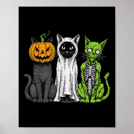 スケルトン+猫+カボチャ+幽霊+ハロウィン+キティ+ニャー+ギ ポスター (正面)