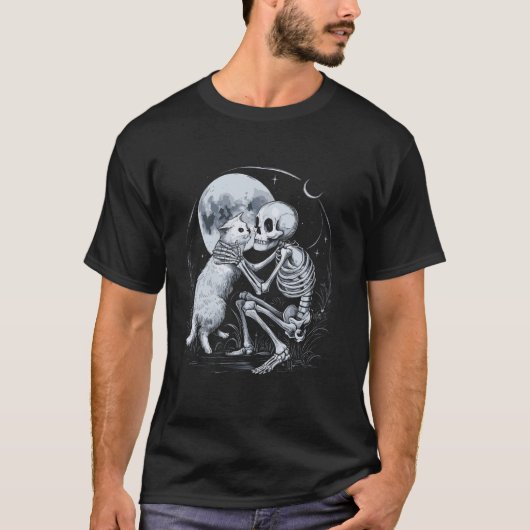 スケルトン 猫 ドクロ 仔猫 かわいい ゴス ハロウィン 仮装 Tシャツ (正面)