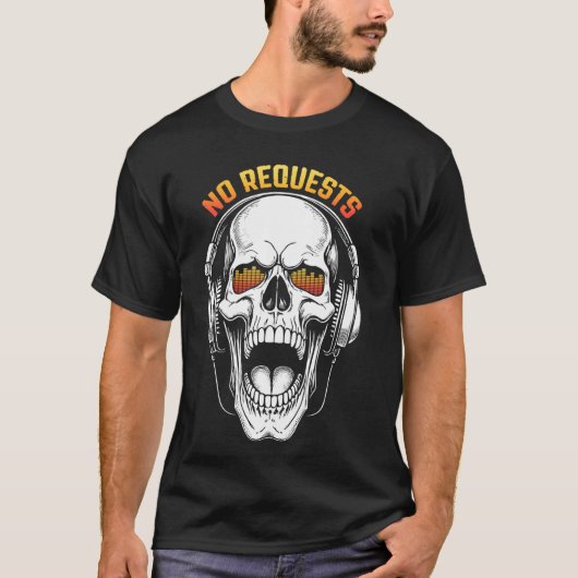 スケルトンDJヘッドフォンNo Requests Equalizerスカル Tシャツ (正面)
