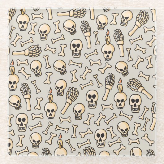 スケルトンDoodles:ヴィンテージテキスタイルパターン。 ガラスコースター (正面)