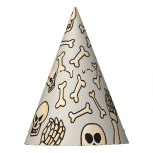 スケルトンDoodles:ヴィンテージテキスタイルパターン。 パーティーハット