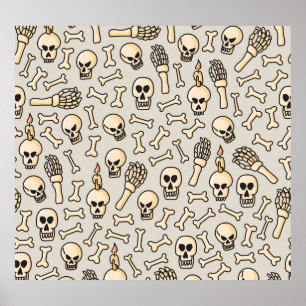 スケルトンDoodles:ヴィンテージテキスタイルパターン。 ポスター