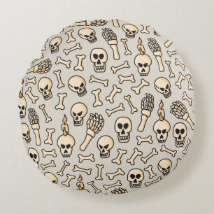 スケルトンDoodles:ヴィンテージテキスタイルパターン。 ラウンドクッション