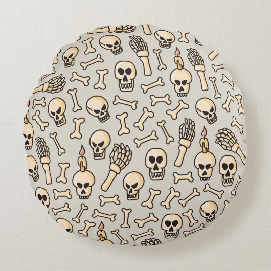 スケルトンDoodles:ヴィンテージテキスタイルパターン。 ラウンドクッション (正面)