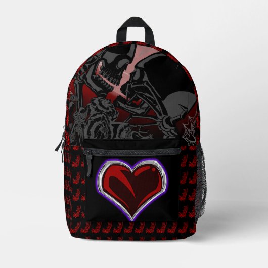 スケルトンEmo愛好家とハート プリントバックパック (正面)